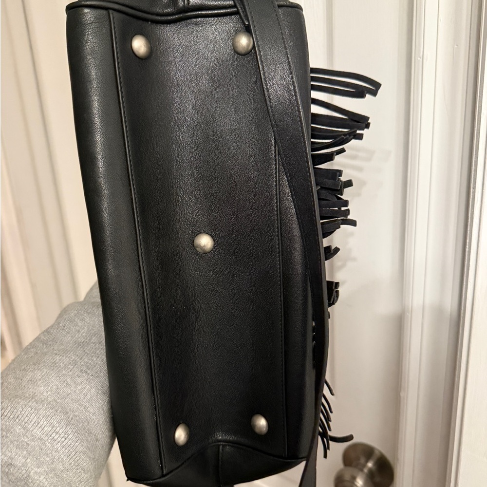 Yves Saint Laurent Black Leather Fringe Satchel Crossbody - Picture 4 of 10